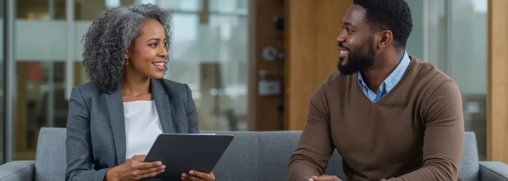 Sales professional listening to a customer during a discovery conversation